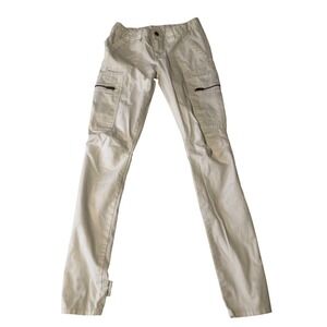 Tory Burch Slim Cargo Pants White Pockets Snap Cuff gorpcore light midrise 27x31